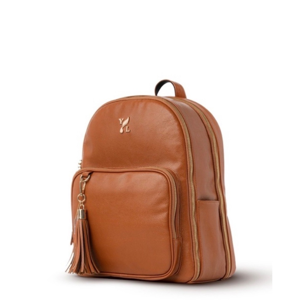 Young Living Essential Oil Carrying Case Backpack Tan Vegan Leather Teal Lining